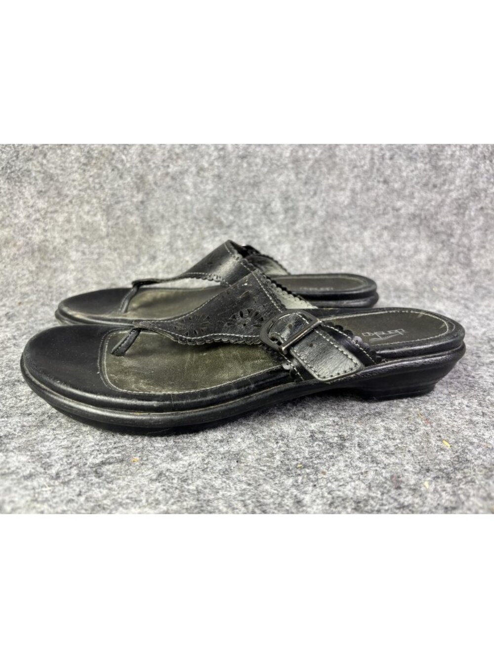 Dansko Sandals Shoes‎ Womens Size 6.5 Black Leather Thong Wedge Comfort Buckle